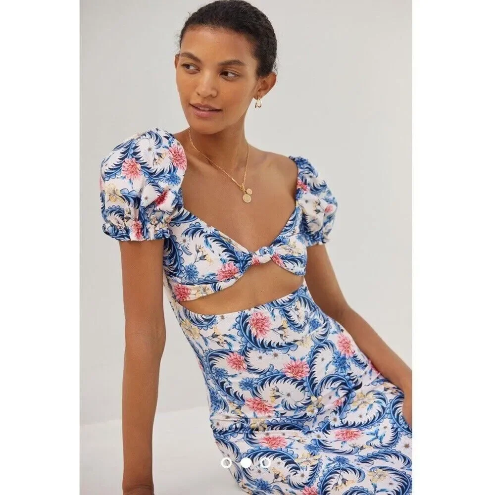 Agua Bendita Blue and Pink Floral Maxi Dress - Picture 2 of 13